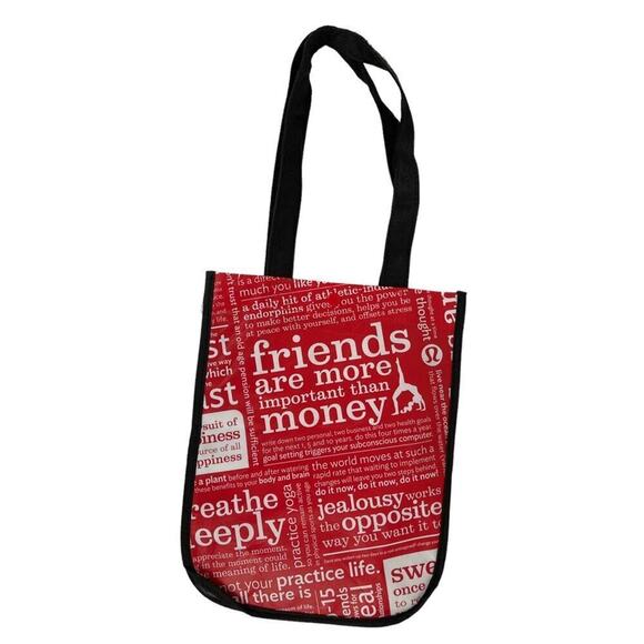 Lululemon Friends are More Important Than Money Shopping Tote Bag Red Black - Picture 13 of 14